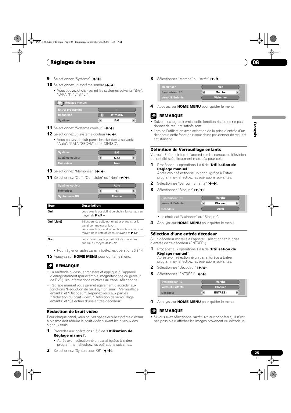 Réglages de base 08 | Pioneer PDP-436RXE User Manual | Page 69 / 134