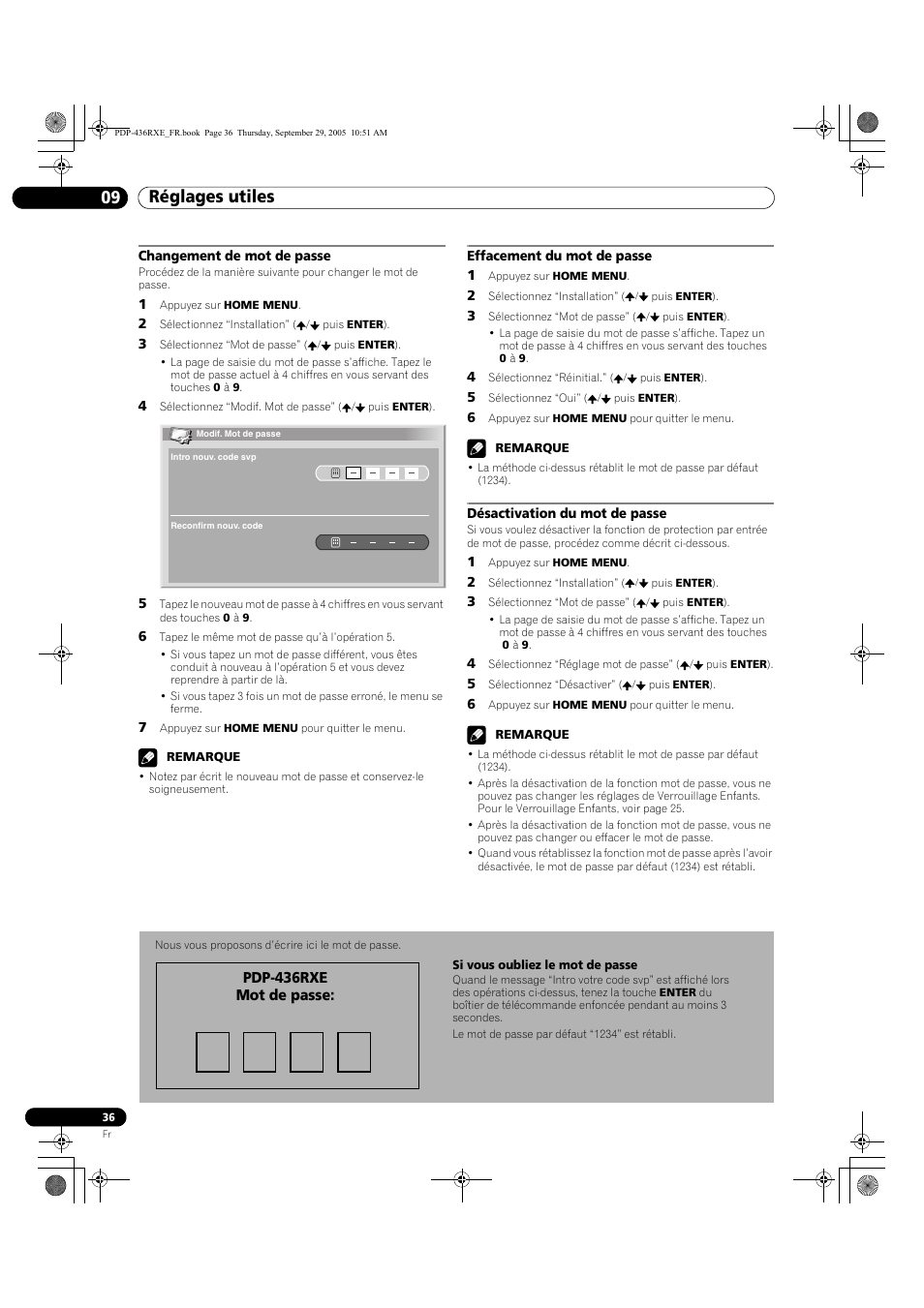 Réglages utiles 09 | Pioneer PDP-436RXE User Manual | Page 80 / 134