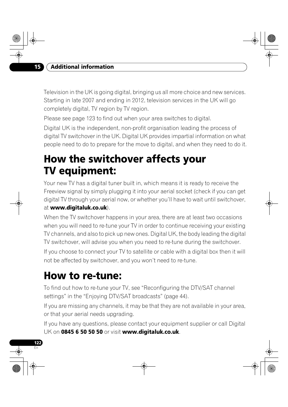 How the switchover affects your tv equipment, How to re-tune | Pioneer PDP-LX5090H User Manual | Page 122 / 339