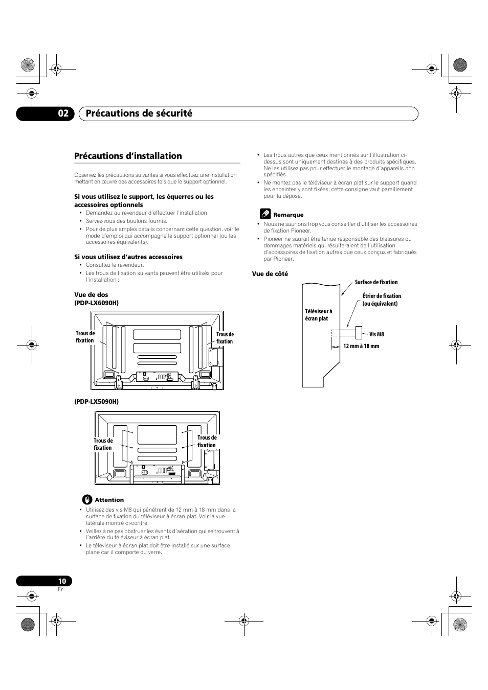 Précautions d’installation, Précautions de sécurité 02 | Pioneer PDP-LX5090H User Manual | Page 132 / 339