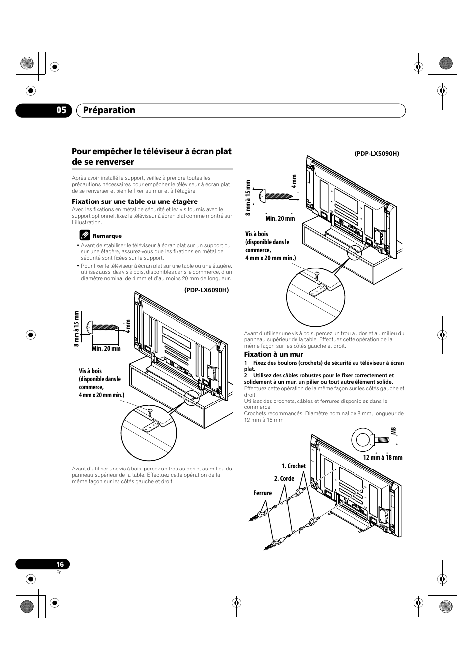 Pour empêcher le téléviseur à écran plat de se, Renverser, Préparation 05 | Pioneer PDP-LX5090H User Manual | Page 138 / 339