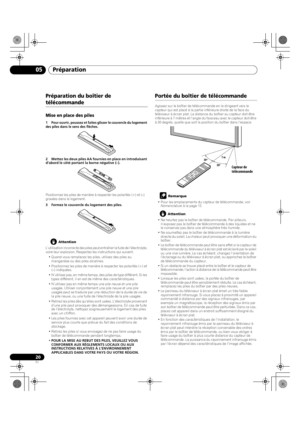 Préparation 05, Préparation du boîtier de télécommande, Portée du boîtier de télécommande | Pioneer PDP-LX5090H User Manual | Page 142 / 339