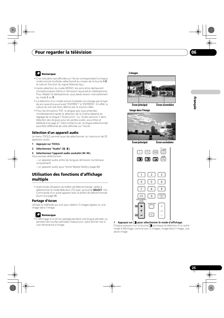 Utilisation des fonctions d’affichage multiple, Pour regarder la télévision 06 | Pioneer PDP-LX5090H User Manual | Page 147 / 339