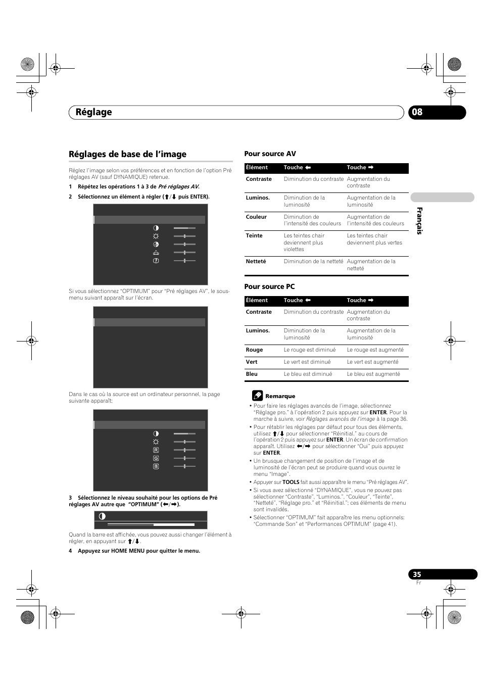 Réglages de base de l’image, Réglage 08 | Pioneer PDP-LX5090H User Manual | Page 157 / 339