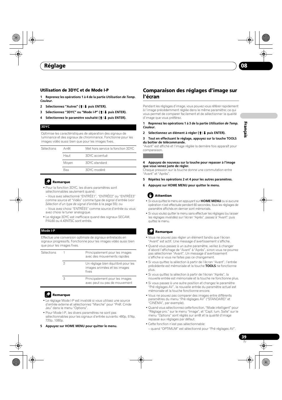 Comparaison des réglages d’image sur l’écran, Réglage 08 | Pioneer PDP-LX5090H User Manual | Page 161 / 339