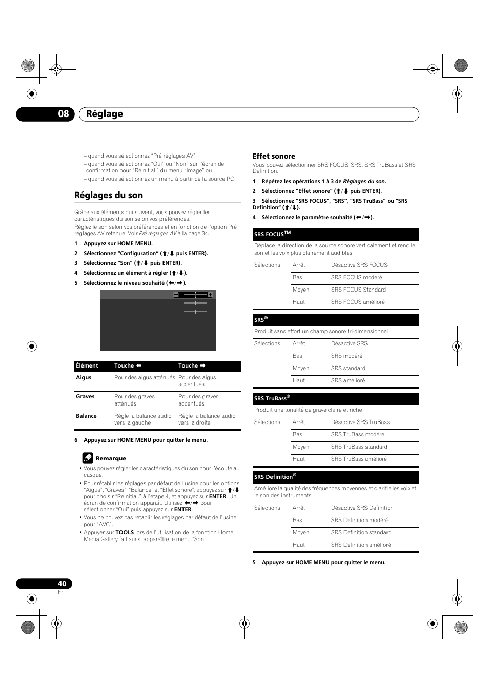 Réglages du son, Réglage 08 | Pioneer PDP-LX5090H User Manual | Page 162 / 339