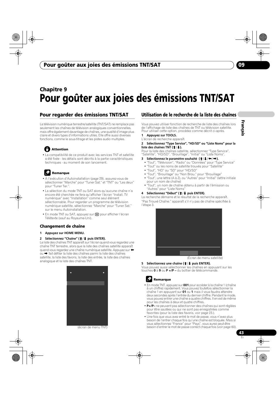 09 pour goûter aux joies des émissions, Tnt/sat, Pour goûter aux joies des émissions tnt/sat | Pour goûter aux joies des émissions tnt/sat 09, Chapitre 9, Pour regarder des émissions tnt/sat | Pioneer PDP-LX5090H User Manual | Page 165 / 339