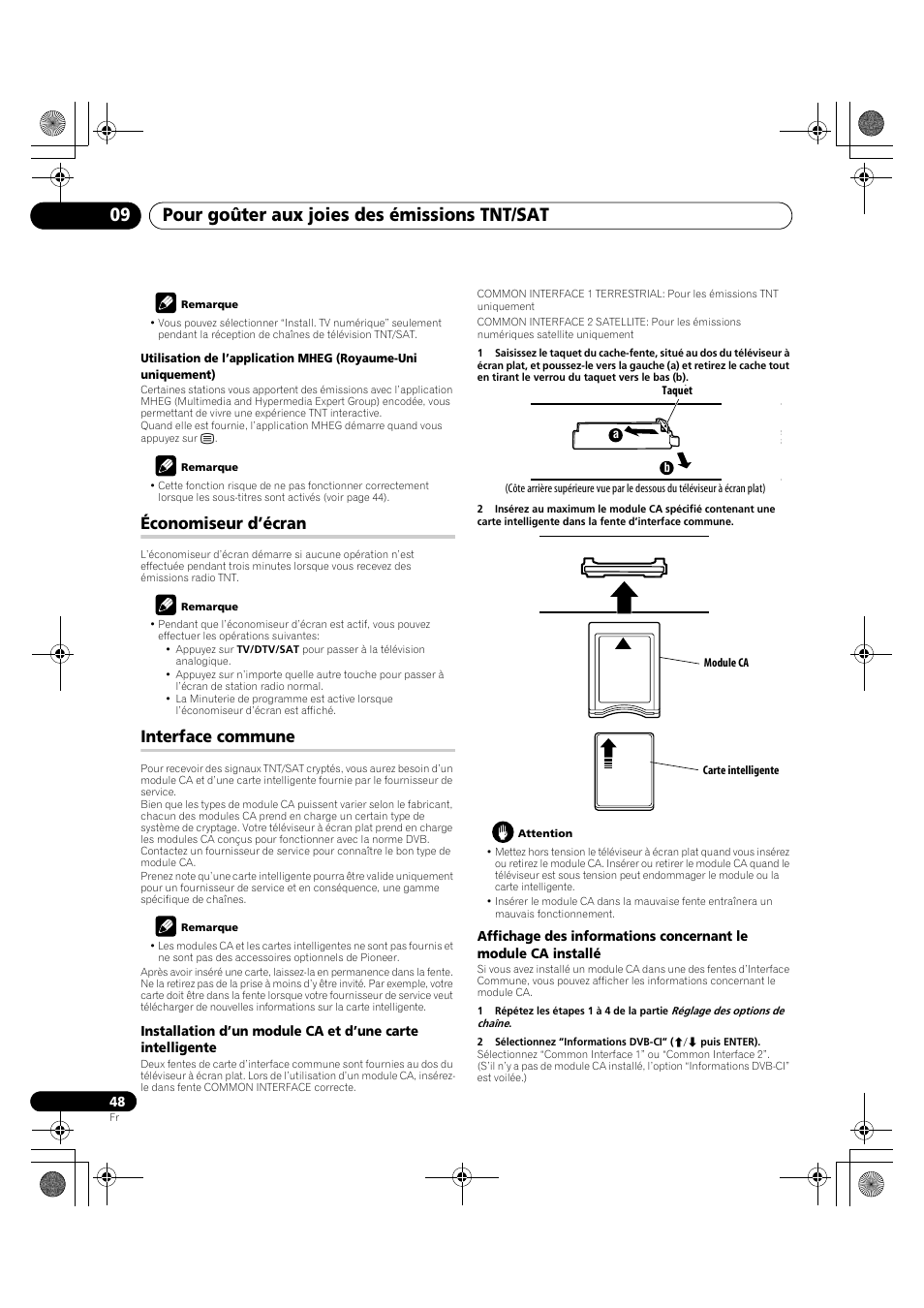 Économiseur d’écran interface commune, Pour goûter aux joies des émissions tnt/sat 09, Économiseur d’écran | Interface commune | Pioneer PDP-LX5090H User Manual | Page 170 / 339