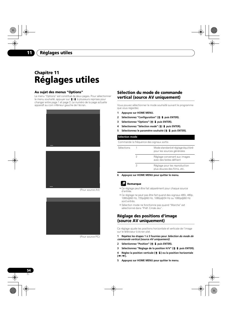 11 réglages utiles, Sélection du mode de commande vertical, Source av uniquement) | Réglage des positions d’image, Réglages utiles, Réglages utiles 11, Chapitre 11 | Pioneer PDP-LX5090H User Manual | Page 176 / 339