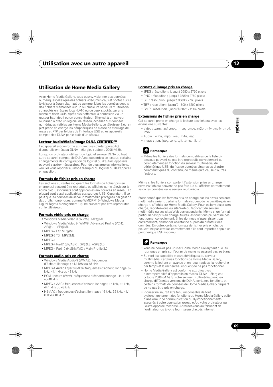 Utilisation de home media gallery, Utilisation avec un autre appareil 12 | Pioneer PDP-LX5090H User Manual | Page 191 / 339