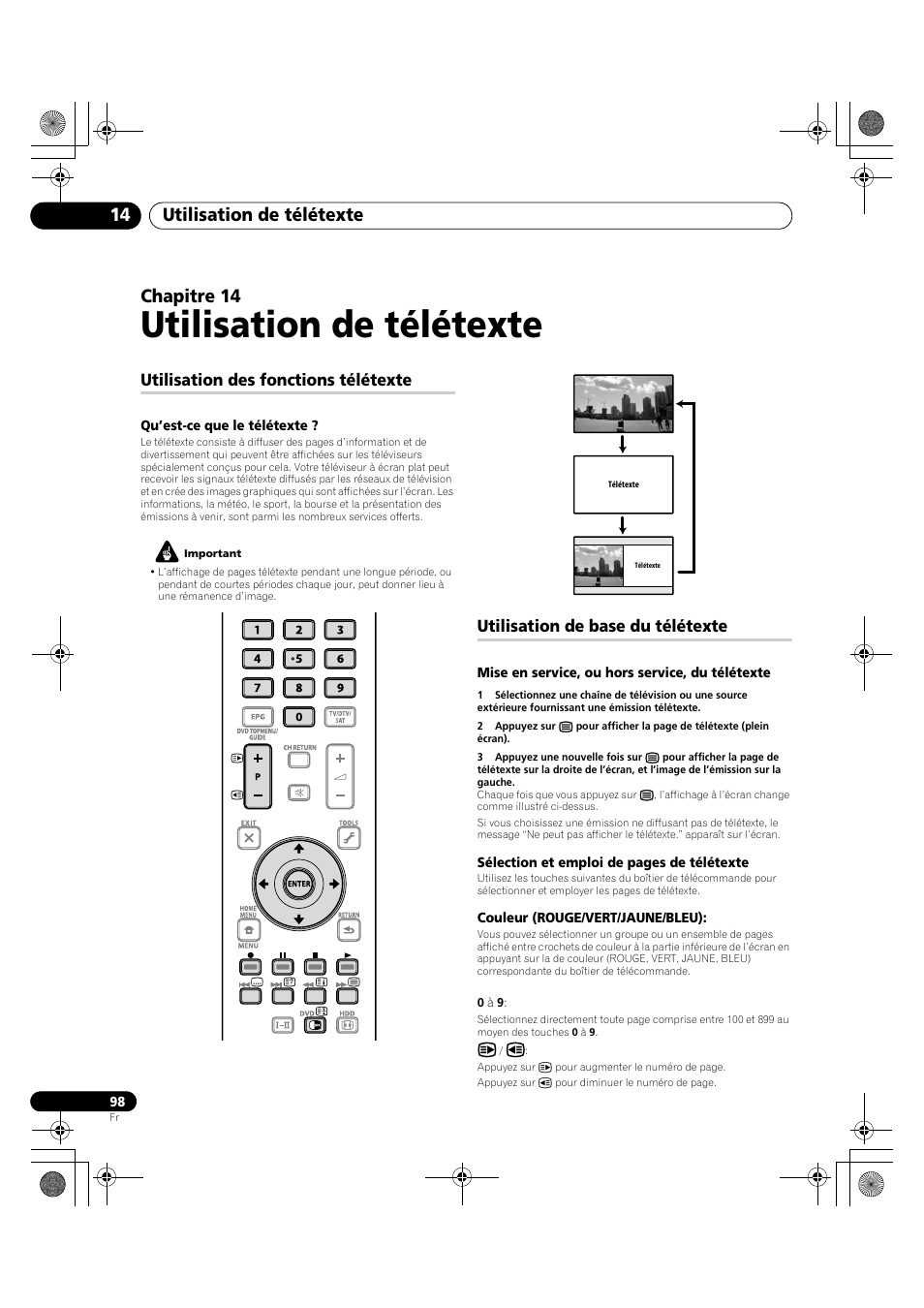 14 utilisation de télétexte, Utilisation de télétexte, Utilisation de télétexte 14 | Chapitre 14, Utilisation des fonctions télétexte, Utilisation de base du télétexte | Pioneer PDP-LX5090H User Manual | Page 220 / 339