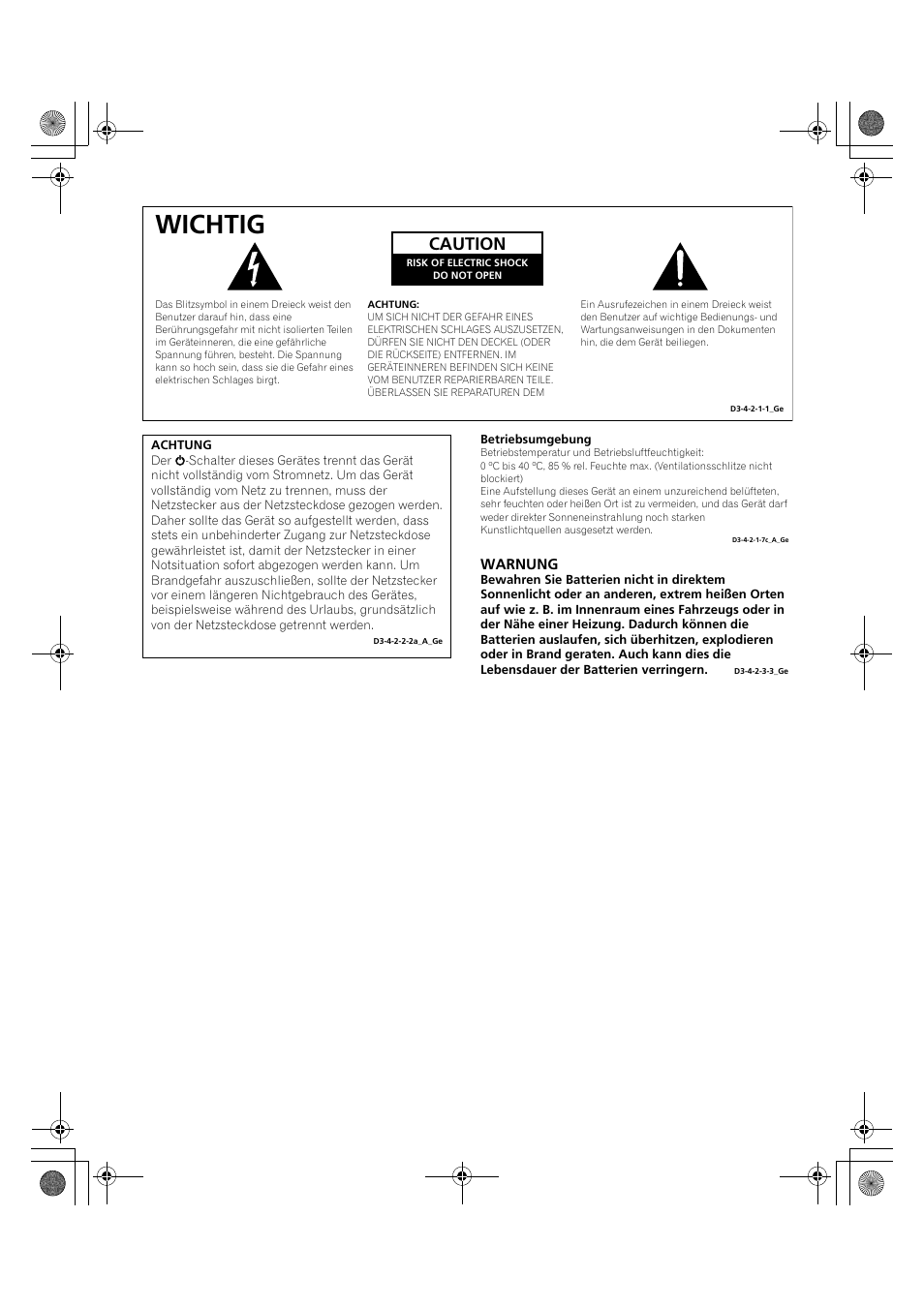 Wichtig, Caution | Pioneer PDP-LX5090H User Manual | Page 232 / 339