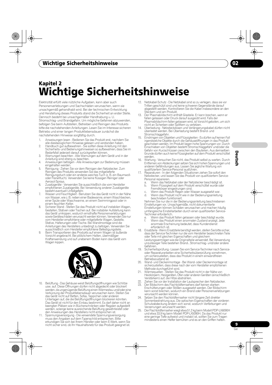 02 wichtige sicherheitshinweise, Wichtige sicherheitshinweise, Wichtige sicherheitshinweise 02 | Kapitel 2 | Pioneer PDP-LX5090H User Manual | Page 239 / 339