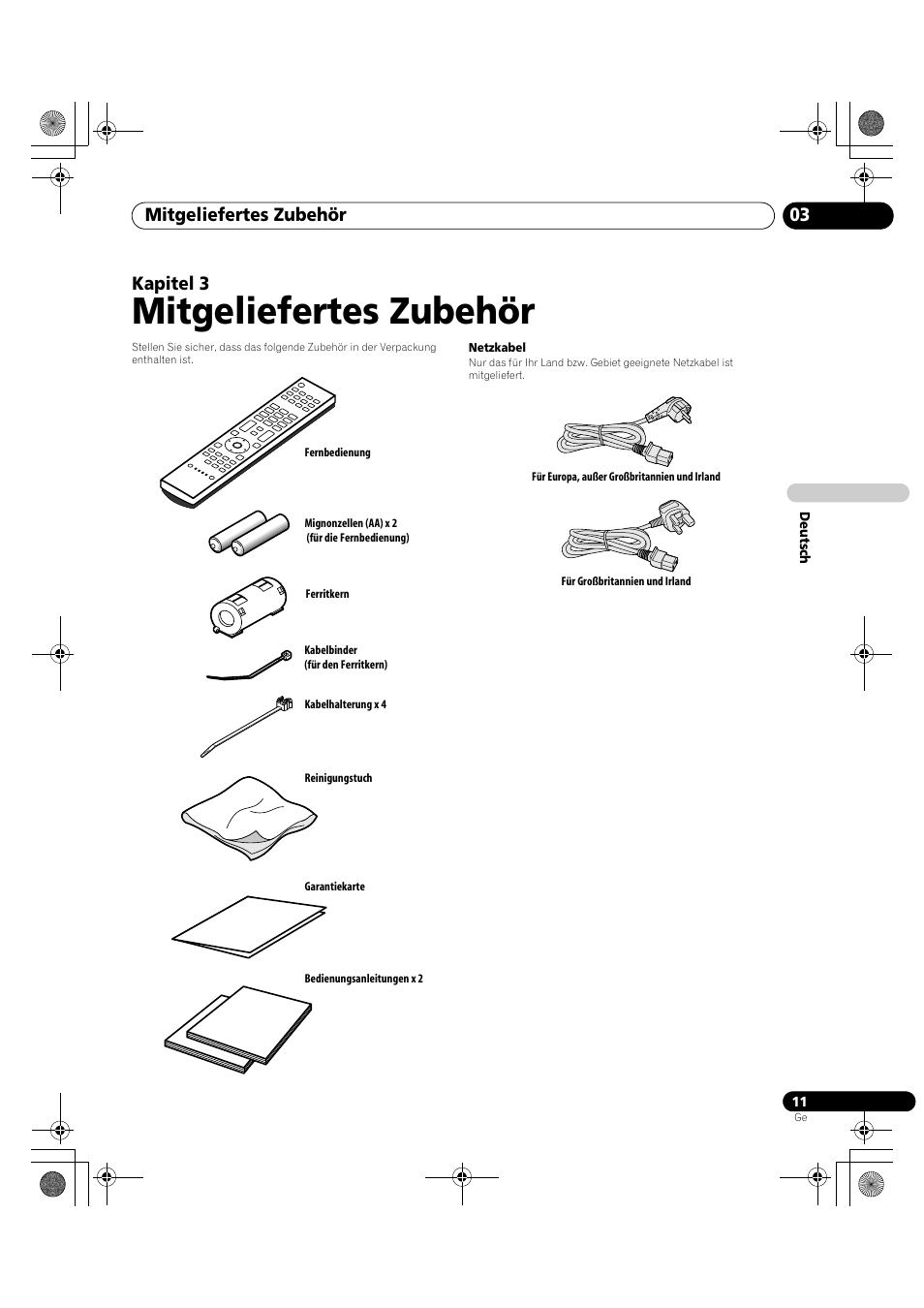 03 mitgeliefertes zubehör, Mitgeliefertes zubehör, Mitgeliefertes zubehör 03 | Kapitel 3 | Pioneer PDP-LX5090H User Manual | Page 241 / 339