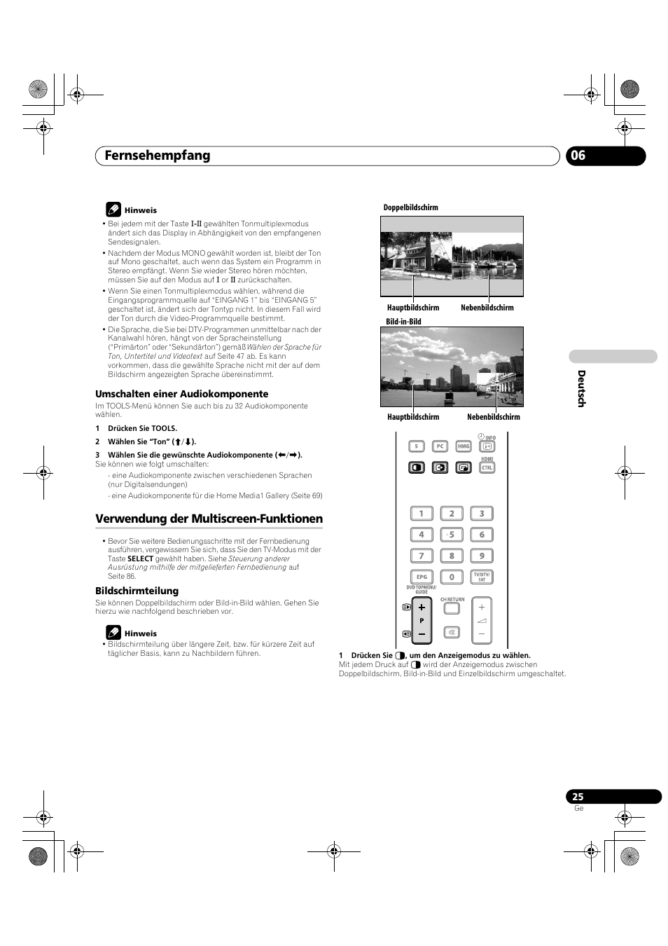 Verwendung der multiscreen-funktionen, Fernsehempfang 06 | Pioneer PDP-LX5090H User Manual | Page 255 / 339