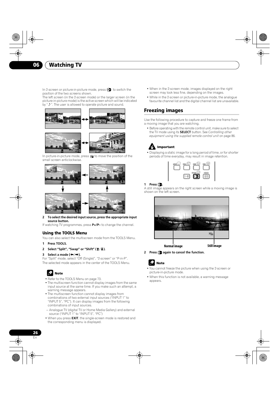 Freezing images, Watching tv 06 | Pioneer PDP-LX5090H User Manual | Page 26 / 339