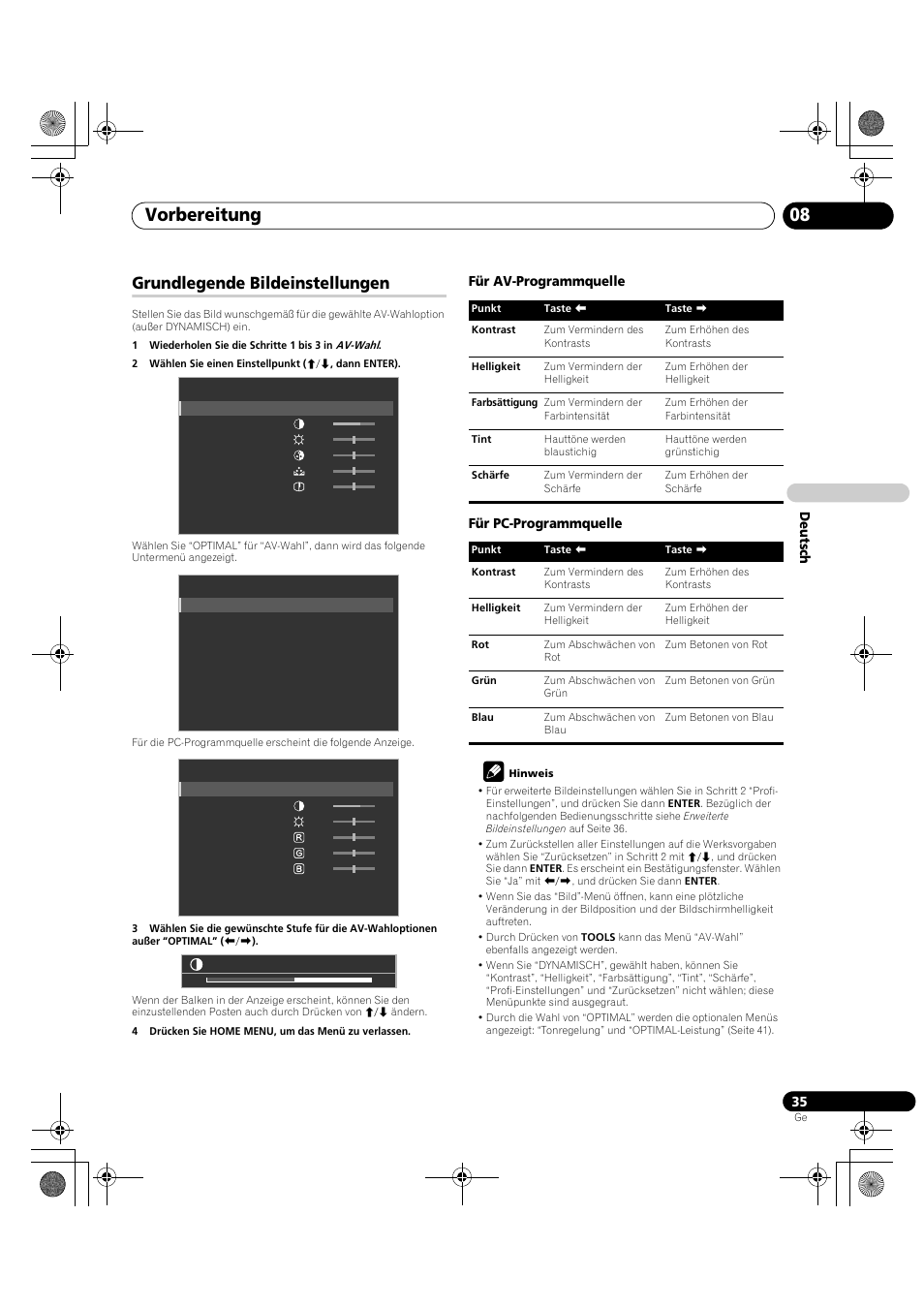 Grundlegende bildeinstellungen, Vorbereitung 08 | Pioneer PDP-LX5090H User Manual | Page 265 / 339