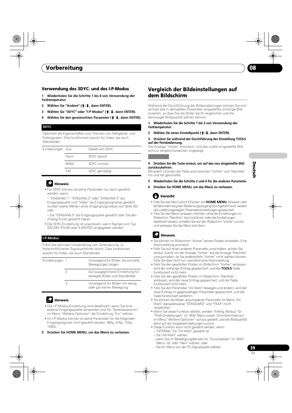 Vergleich der bildeinstellungen, Auf dem bildschirm, Vorbereitung 08 | Vergleich der bildeinstellungen auf dem bildschirm | Pioneer PDP-LX5090H User Manual | Page 269 / 339