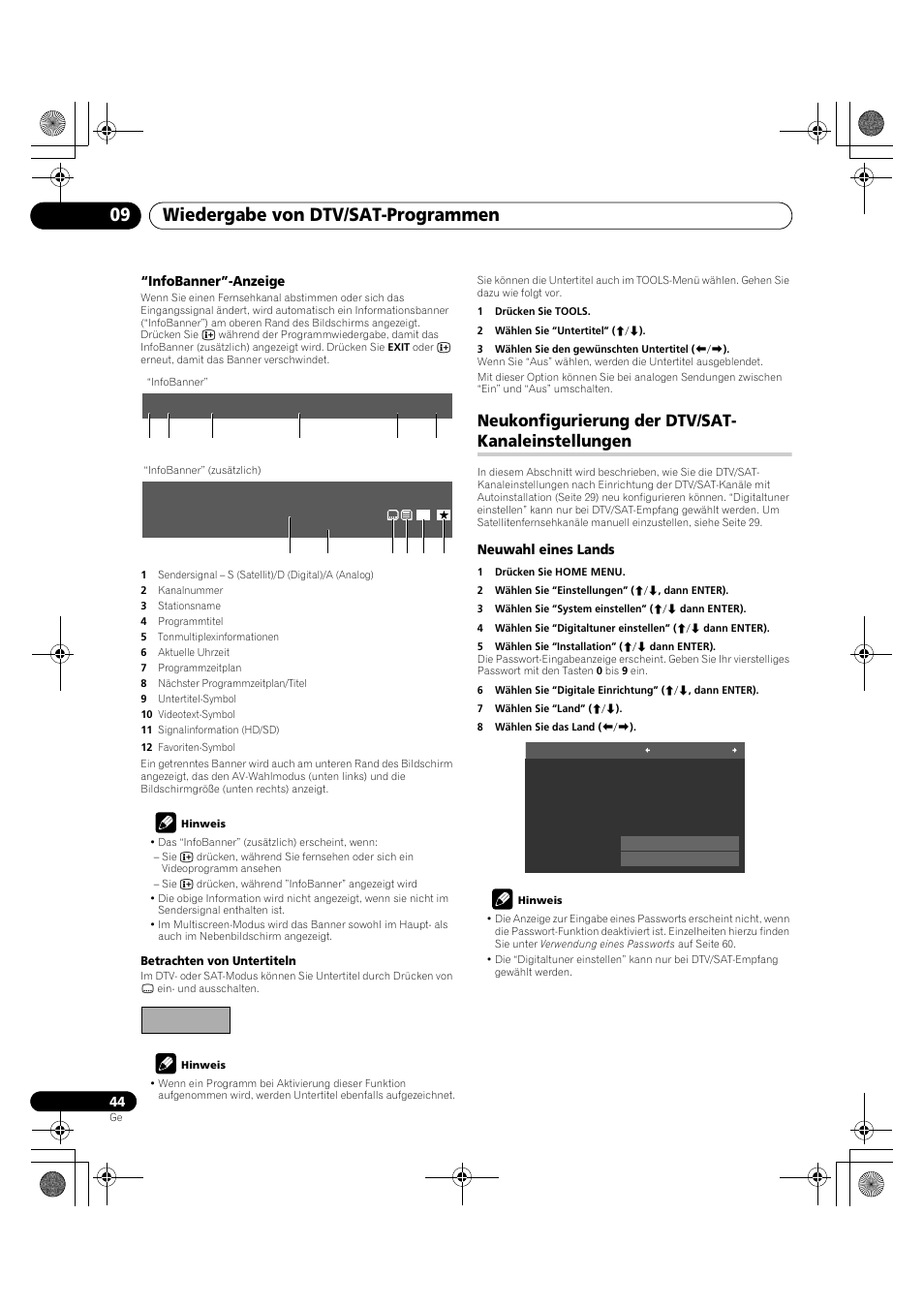 Neukonfigurierung der, Dtv/sat-kanaleinstellungen, Wiedergabe von dtv/sat-programmen 09 | Neukonfigurierung der dtv/sat- kanaleinstellungen | Pioneer PDP-LX5090H User Manual | Page 274 / 339