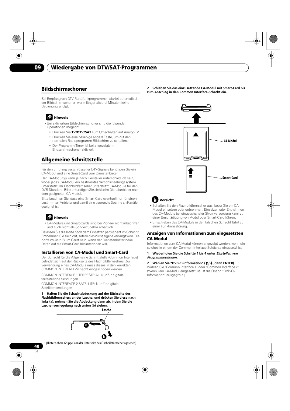 Bildschirmschoner allgemeine schnittstelle, Wiedergabe von dtv/sat-programmen 09, Bildschirmschoner | Allgemeine schnittstelle | Pioneer PDP-LX5090H User Manual | Page 278 / 339