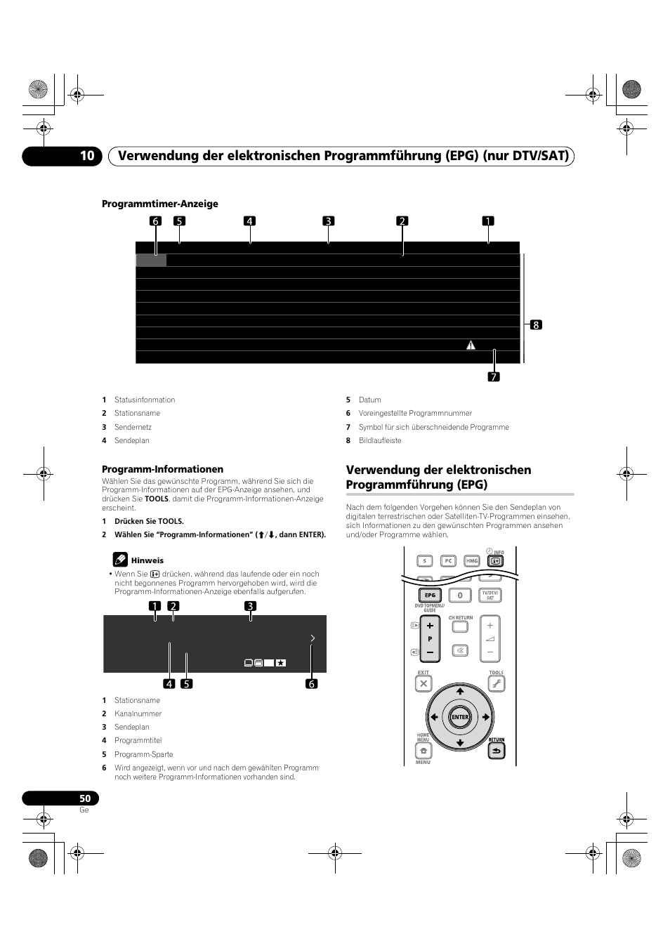 Verwendung der elektronischen, Programmführung (epg) | Pioneer PDP-LX5090H User Manual | Page 280 / 339