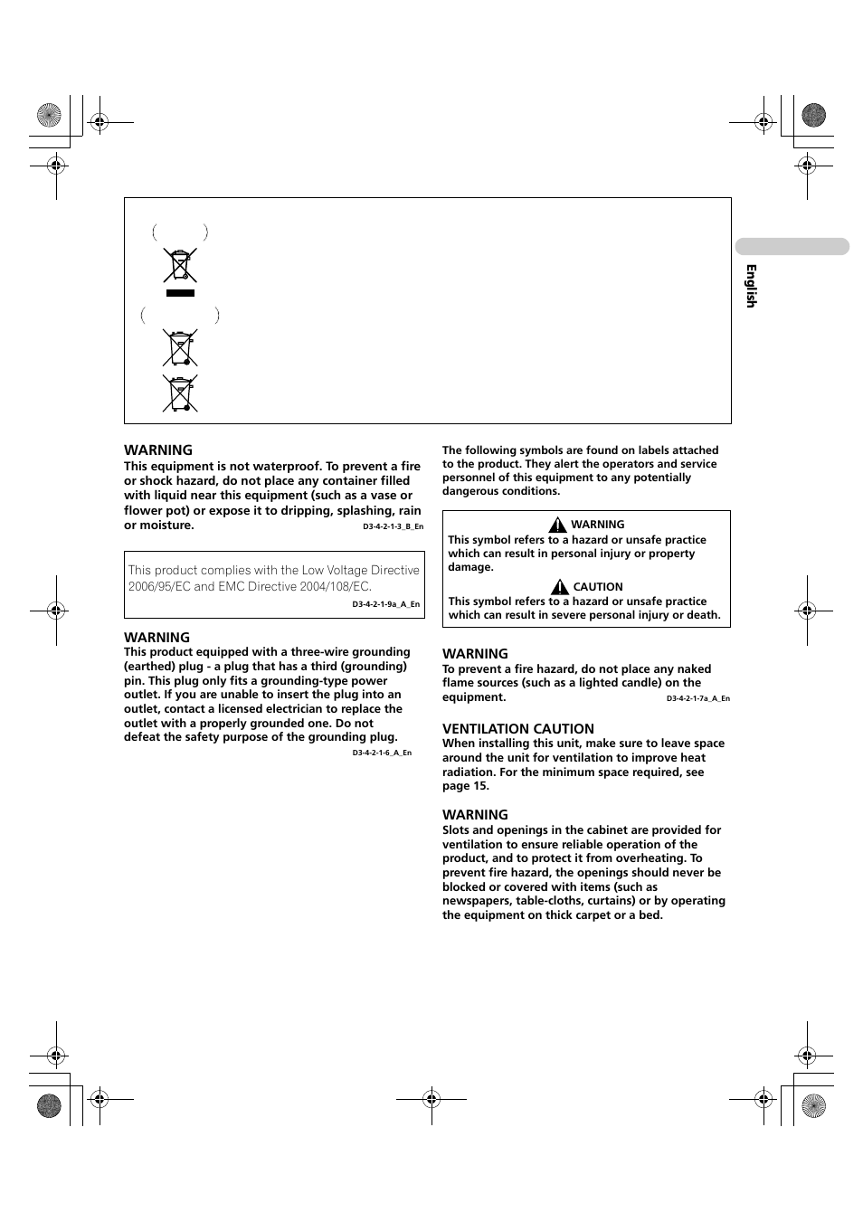 Warning, Ventilation caution | Pioneer PDP-LX5090H User Manual | Page 3 / 339