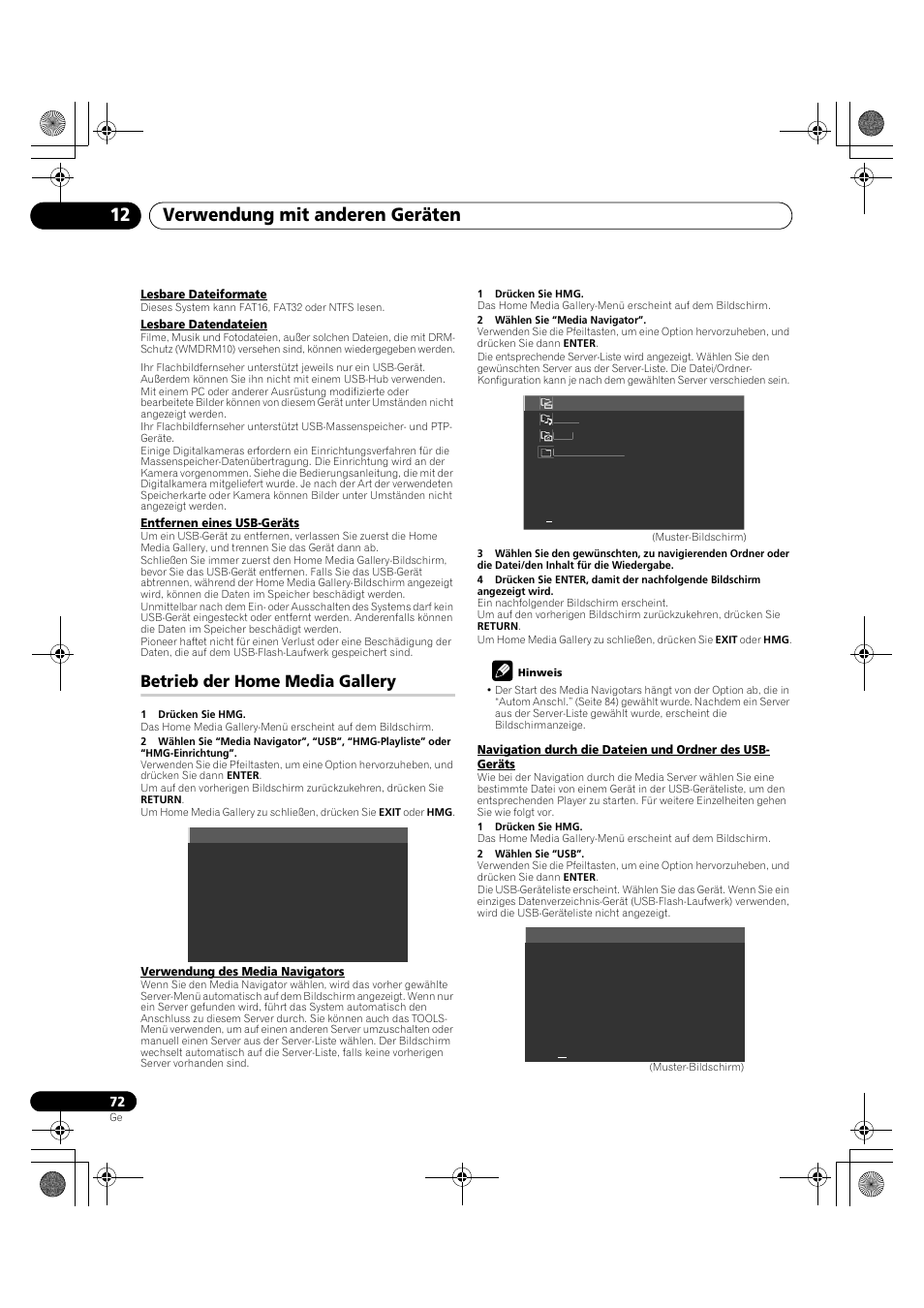 Betrieb der home media gallery, Verwendung mit anderen geräten 12 | Pioneer PDP-LX5090H User Manual | Page 302 / 339