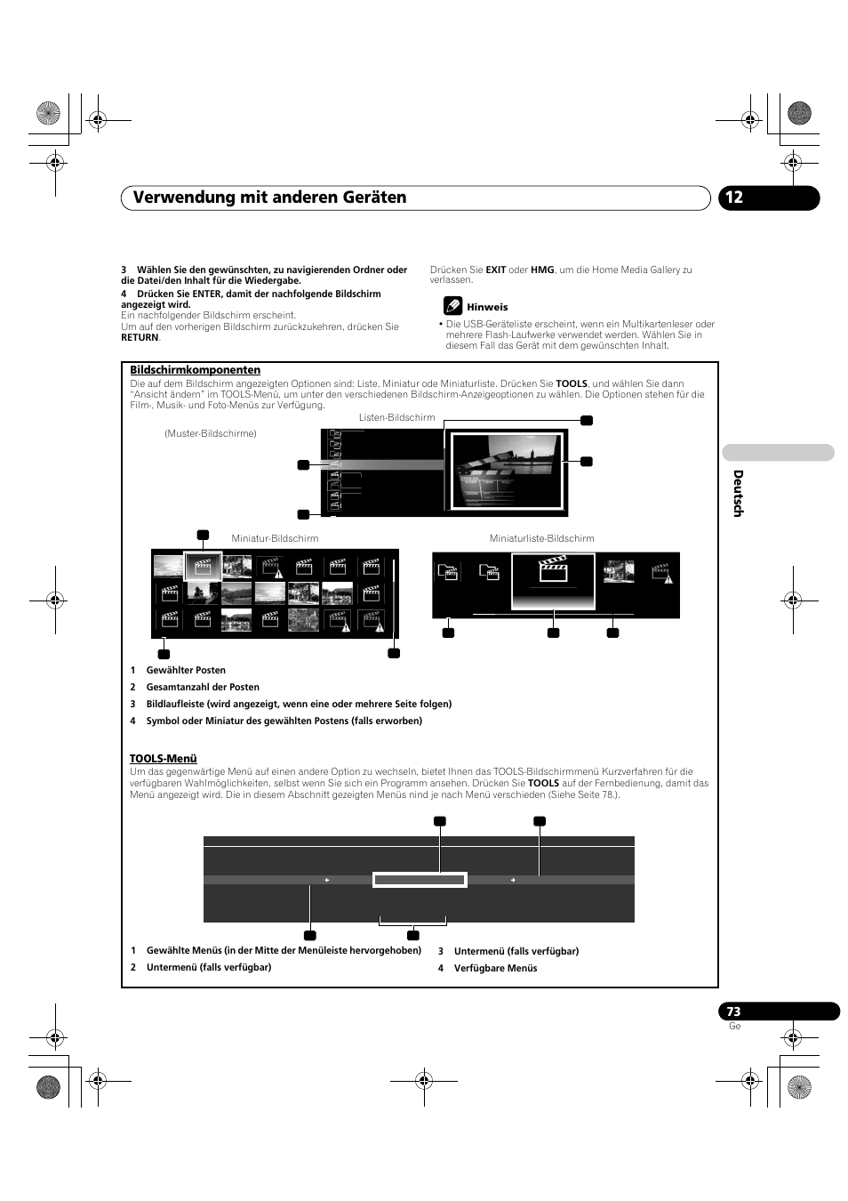 Verwendung mit anderen geräten 12, De utsch | Pioneer PDP-LX5090H User Manual | Page 303 / 339