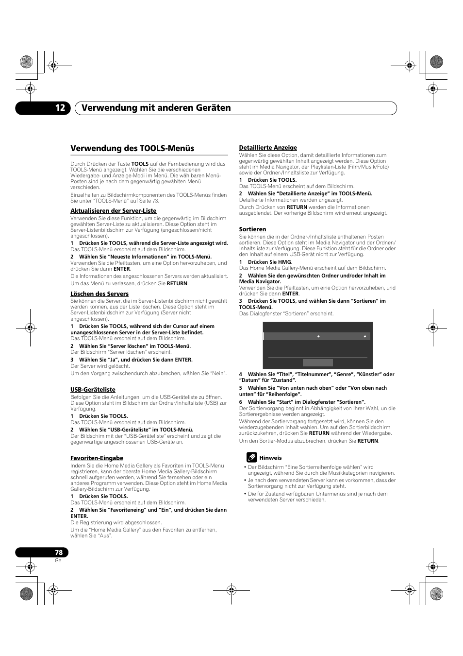 Verwendung des tools-menüs, Siehe, Verwendung des | Tools-menüs auf seite 78, Verwendung mit anderen geräten 12 | Pioneer PDP-LX5090H User Manual | Page 308 / 339