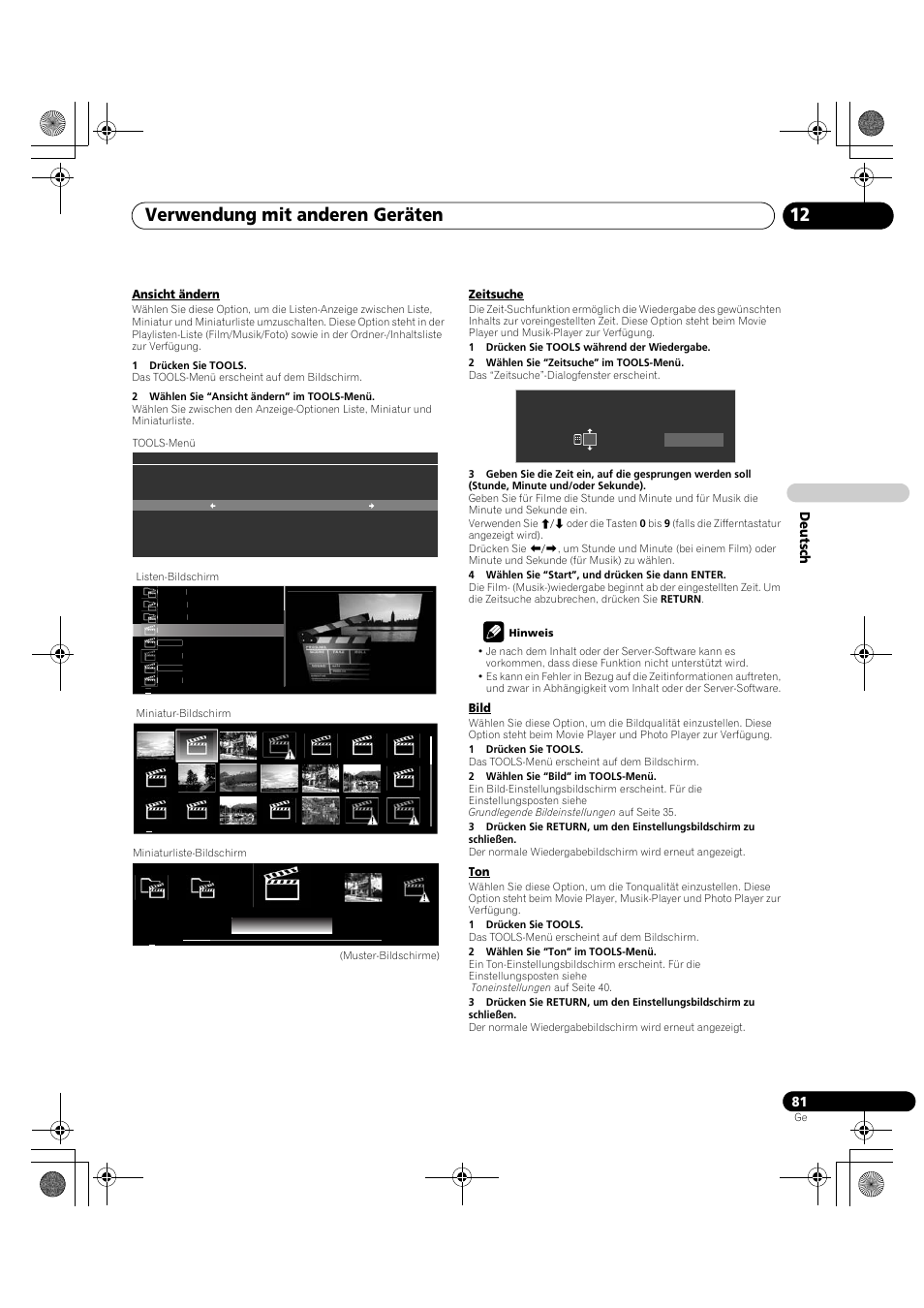 Verwendung mit anderen geräten 12, De utsch | Pioneer PDP-LX5090H User Manual | Page 311 / 339