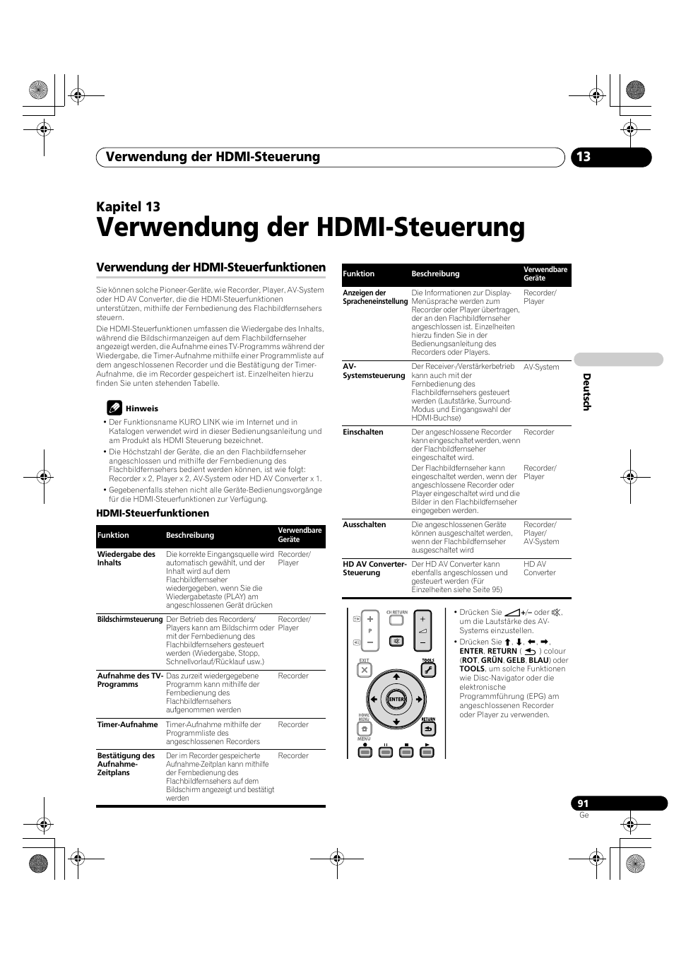 13 verwendung der hdmi-steuerung, Verwendung der hdmi-steuerfunktionen, Steuern. siehe | Verwendung der hdmi-steuerung in, Kapitel 13, Verwendung der hdmi-steuerung, Verwendung der hdmi-steuerung 13 | Pioneer PDP-LX5090H User Manual | Page 321 / 339