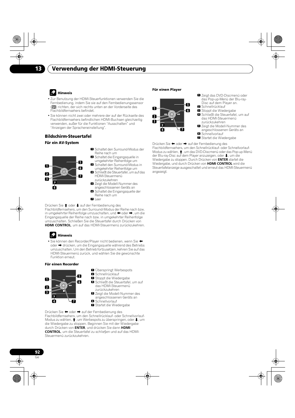 Verwendung der hdmi-steuerung 13, Bildschirm-steuertafel | Pioneer PDP-LX5090H User Manual | Page 322 / 339
