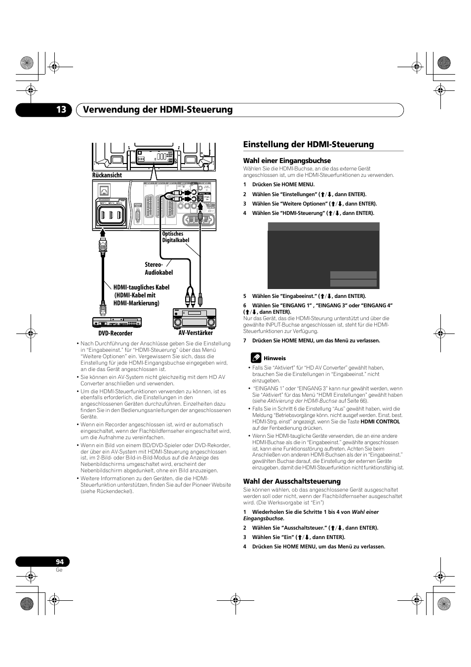 Einstellung der hdmi-steuerung, Verwendung der hdmi-steuerung 13 | Pioneer PDP-LX5090H User Manual | Page 324 / 339
