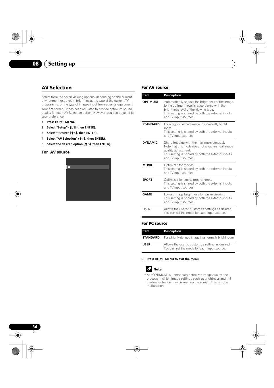 Av selection, Setting up 08 | Pioneer PDP-LX5090H User Manual | Page 34 / 339