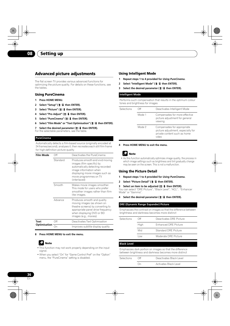 Advanced picture adjustments, Setting up 08 | Pioneer PDP-LX5090H User Manual | Page 36 / 339