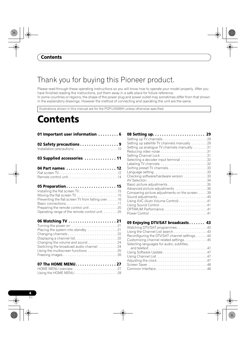 Pioneer PDP-LX5090H User Manual | Page 4 / 339