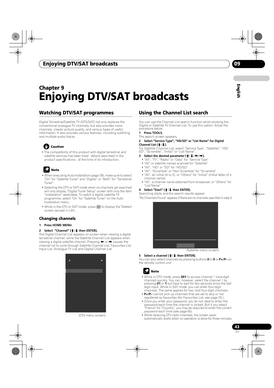 09 enjoying dtv/sat broadcasts, Enjoying dtv/sat broadcasts, Enjoying dtv/sat broadcasts 09 | Chapter 9, Watching dtv/sat programmes, Using the channel list search | Pioneer PDP-LX5090H User Manual | Page 43 / 339