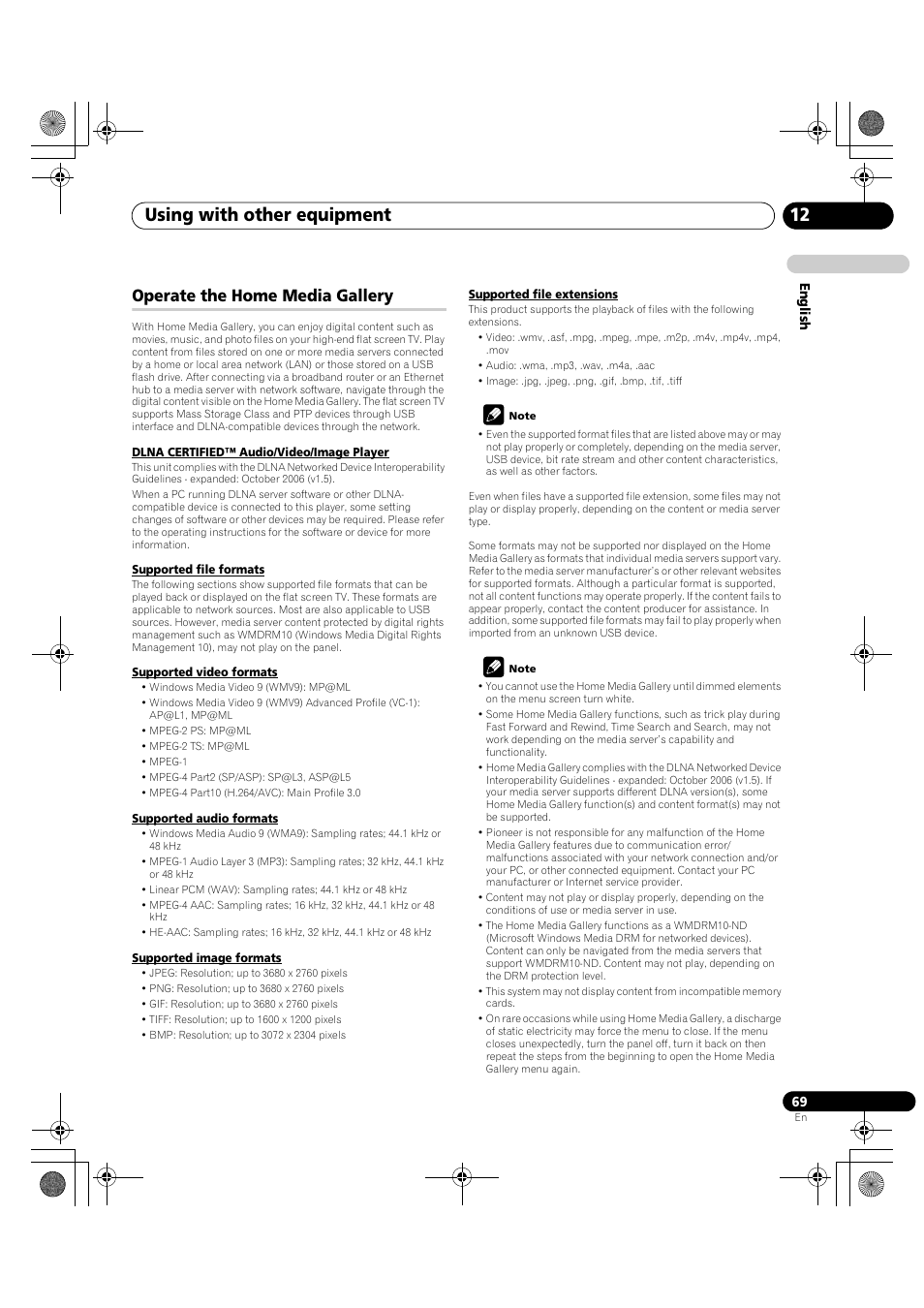 Operate the home media gallery, Using with other equipment 12 | Pioneer PDP-LX5090H User Manual | Page 69 / 339