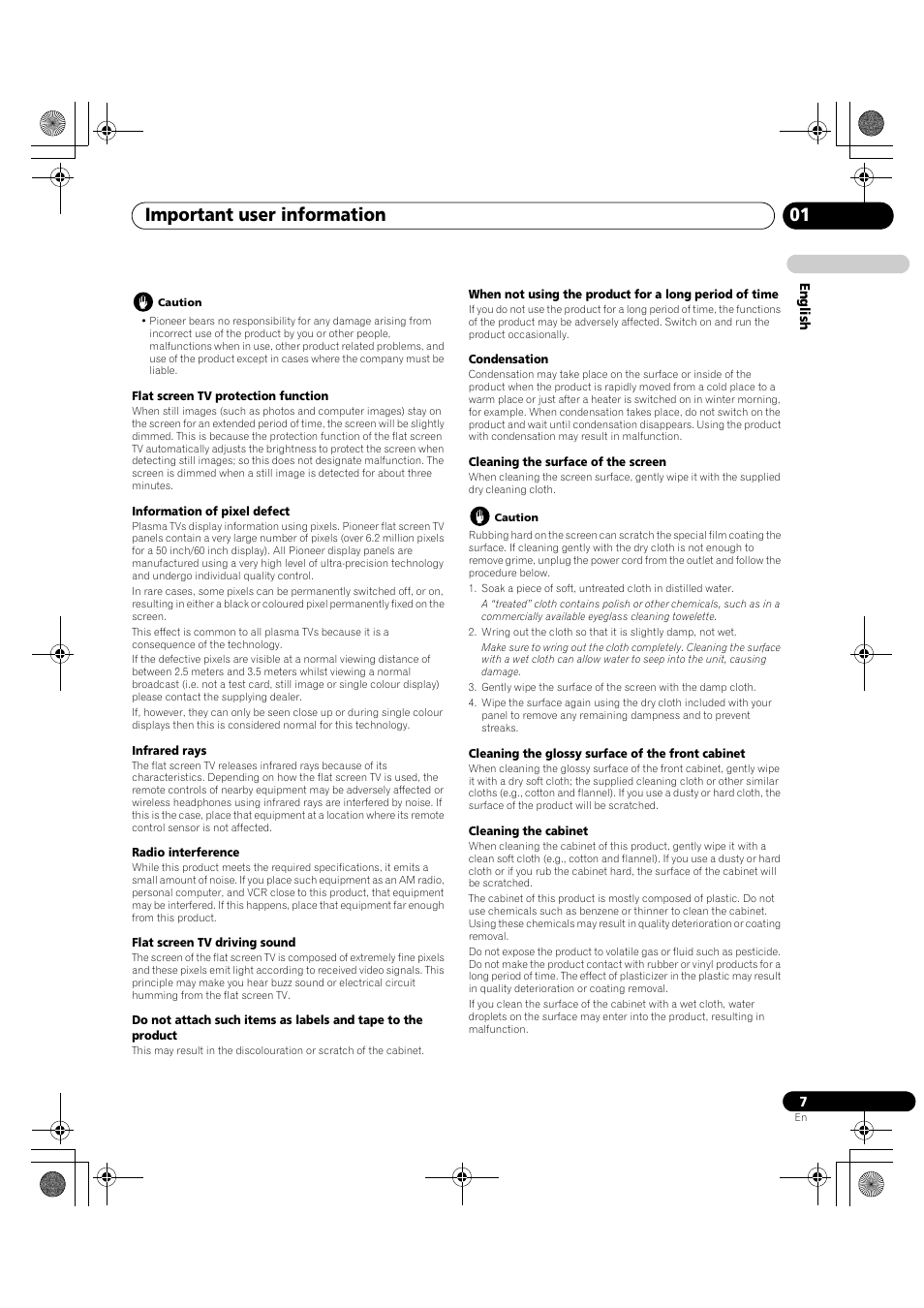 Important user information 01 | Pioneer PDP-LX5090H User Manual | Page 7 / 339