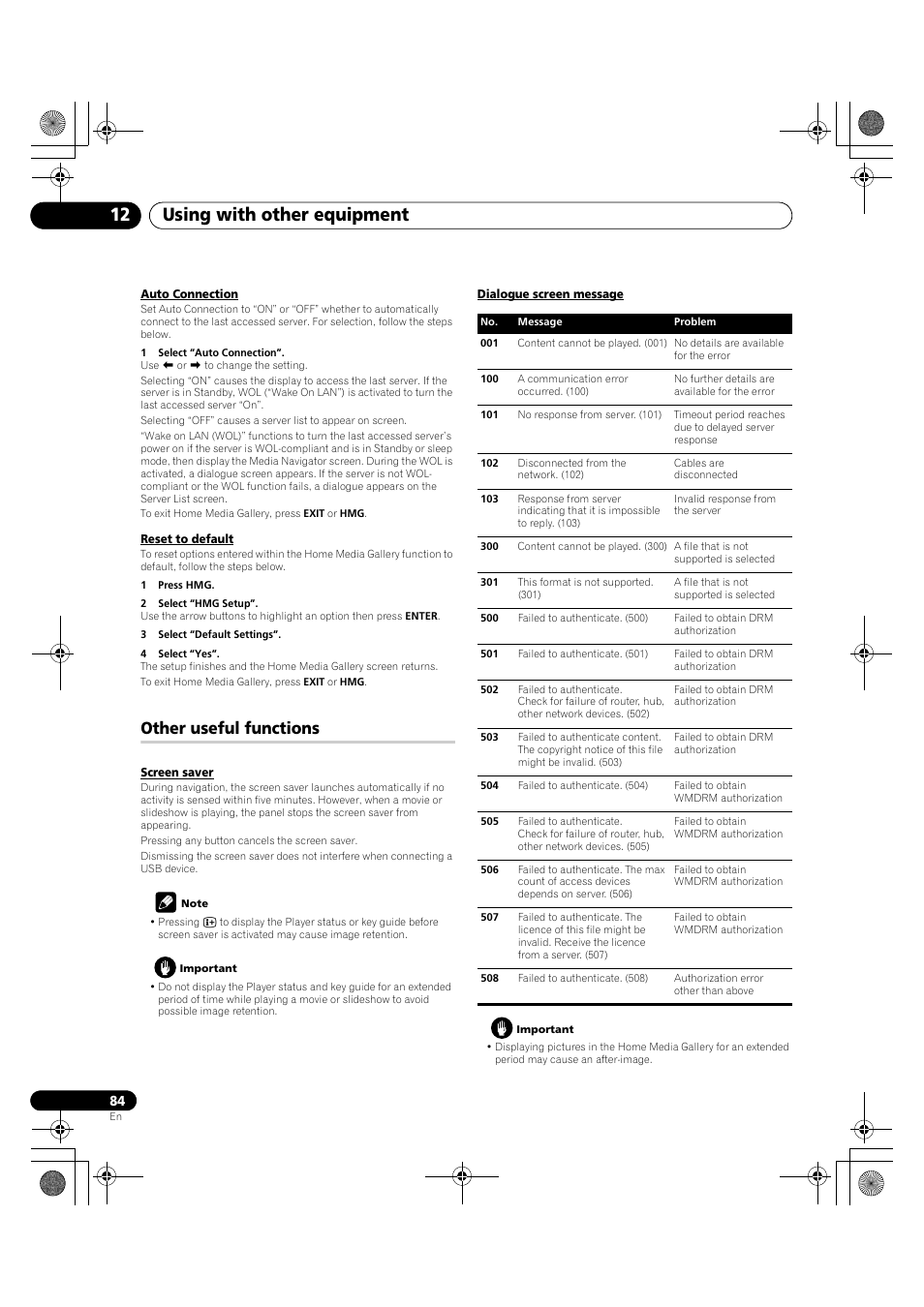 Other useful functions, Using with other equipment 12 | Pioneer PDP-LX5090H User Manual | Page 84 / 339