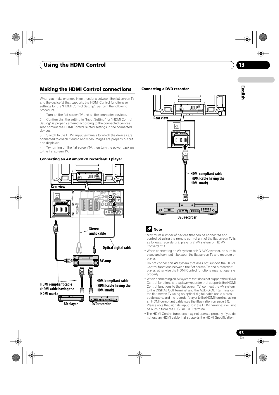 Making the hdmi control connections, Using the hdmi control 13 | Pioneer PDP-LX5090H User Manual | Page 93 / 339