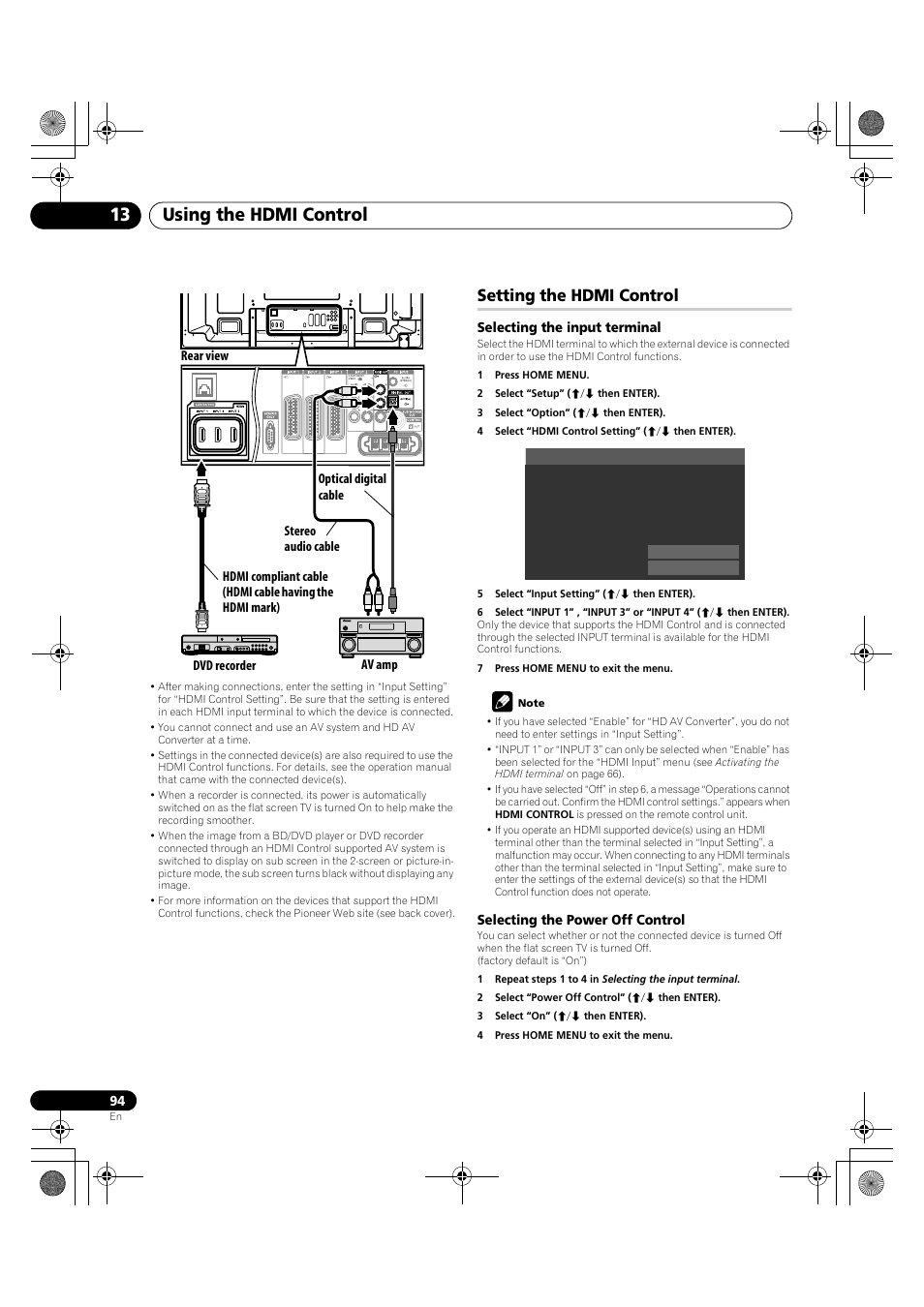 Setting the hdmi control, Using the hdmi control 13 | Pioneer PDP-LX5090H User Manual | Page 94 / 339