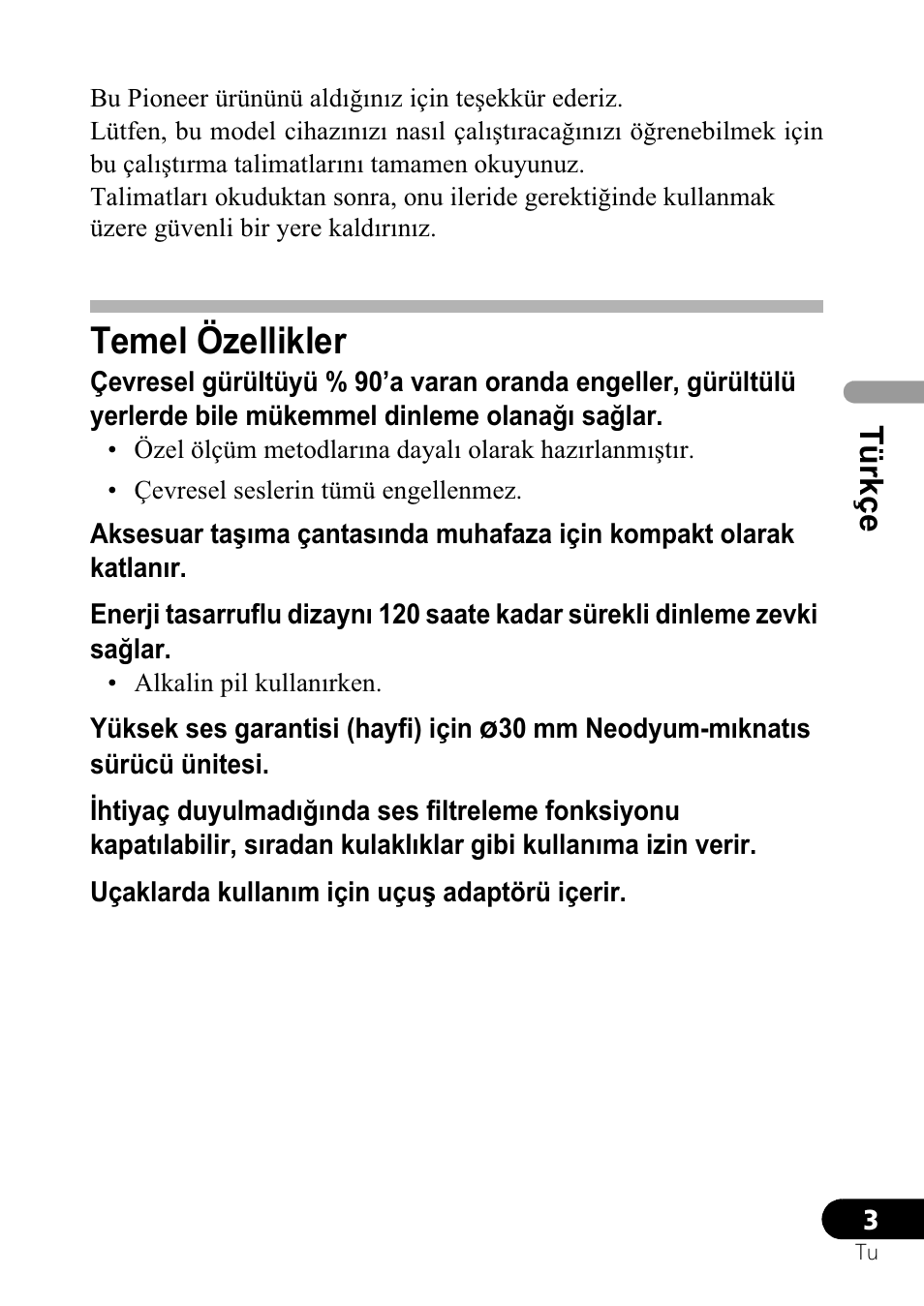 Temel özellikler, Türkçe | Pioneer SE-NC21M User Manual | Page 111 / 196