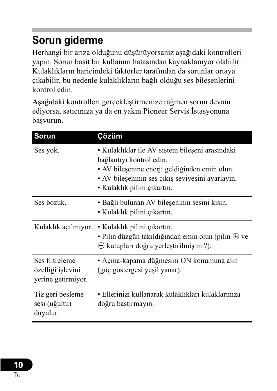 Sorun giderme | Pioneer SE-NC21M User Manual | Page 118 / 196