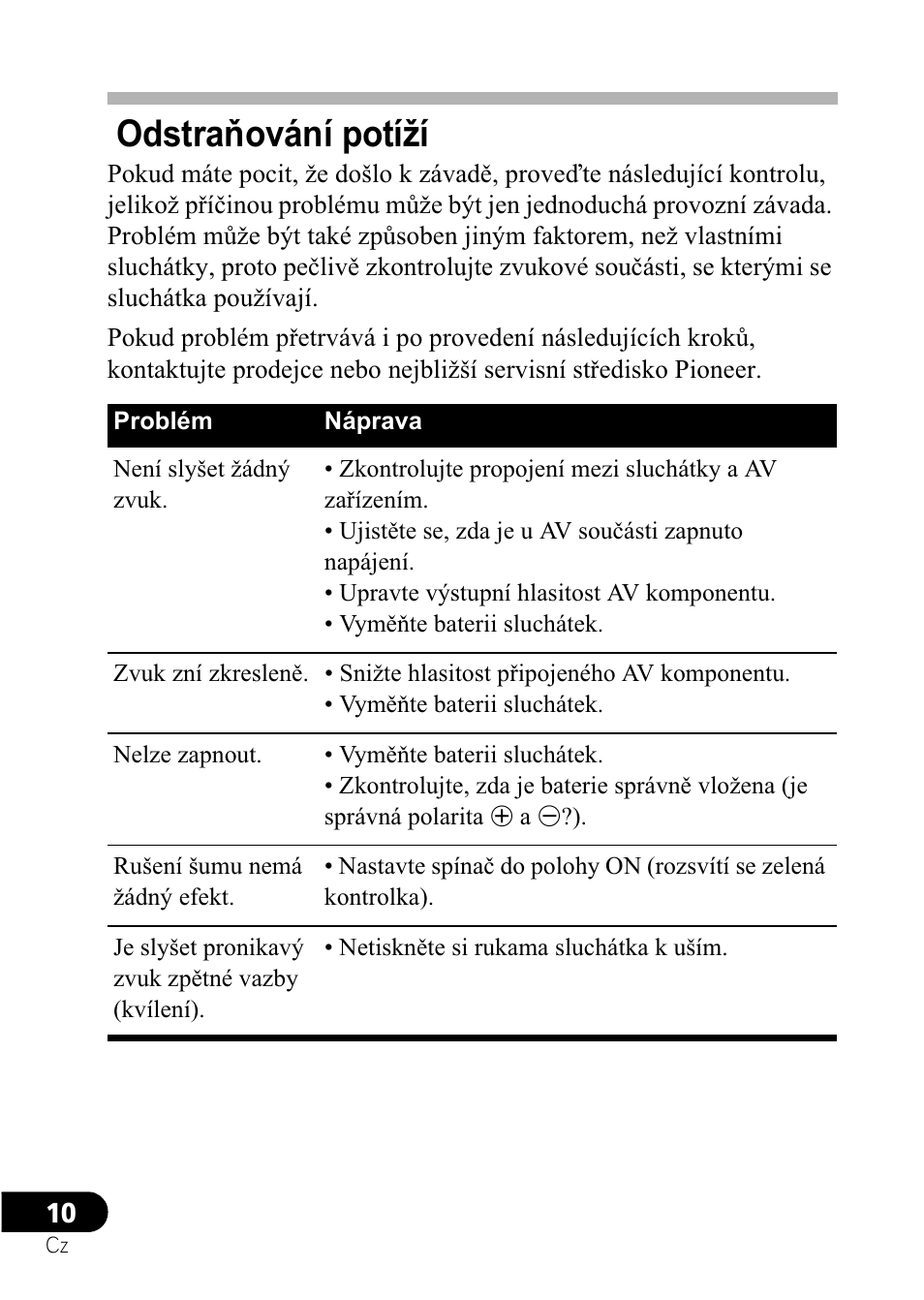 Odstraėování potíží | Pioneer SE-NC21M User Manual | Page 142 / 196