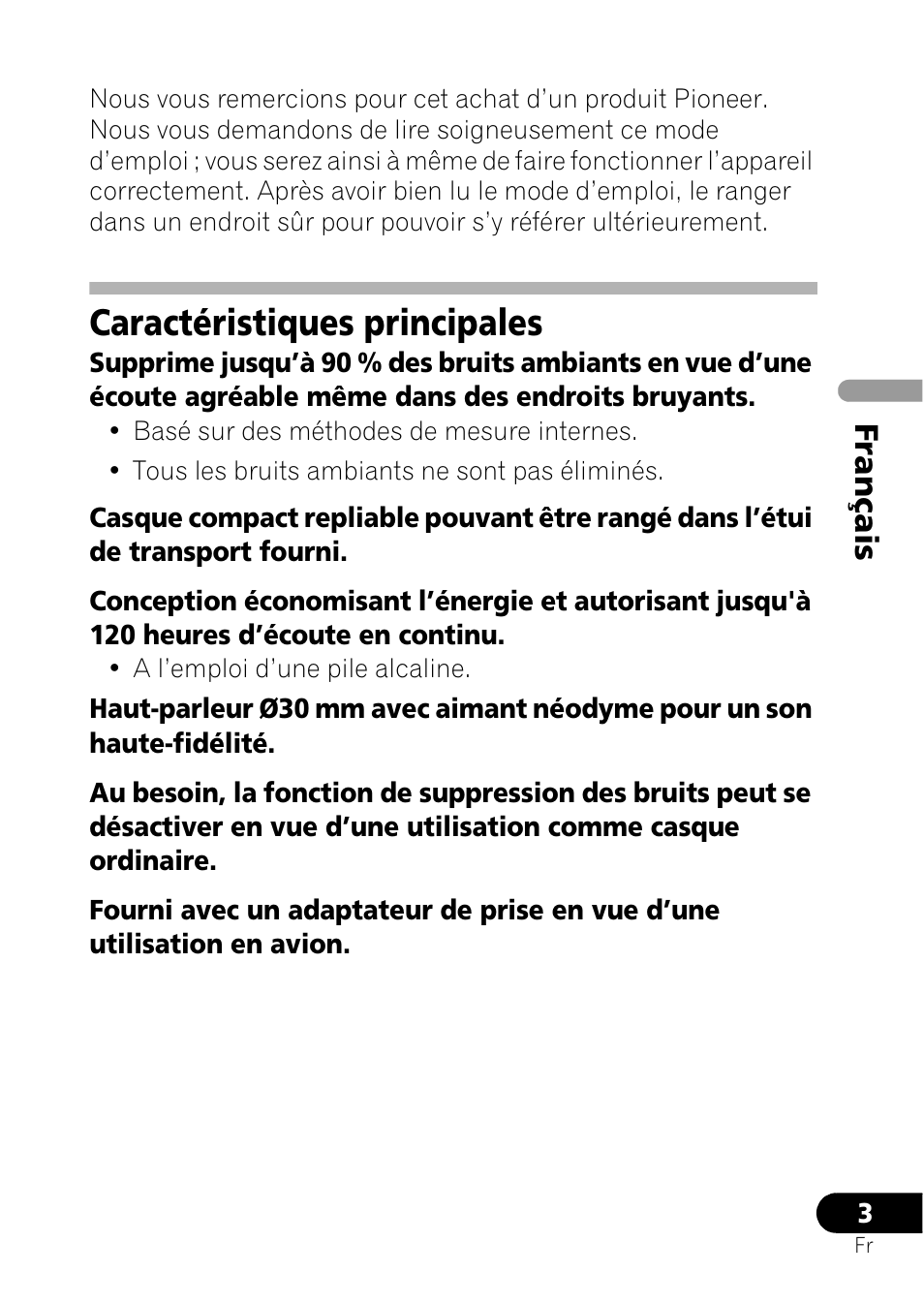 Caractéristiques principales, Français | Pioneer SE-NC21M User Manual | Page 15 / 196