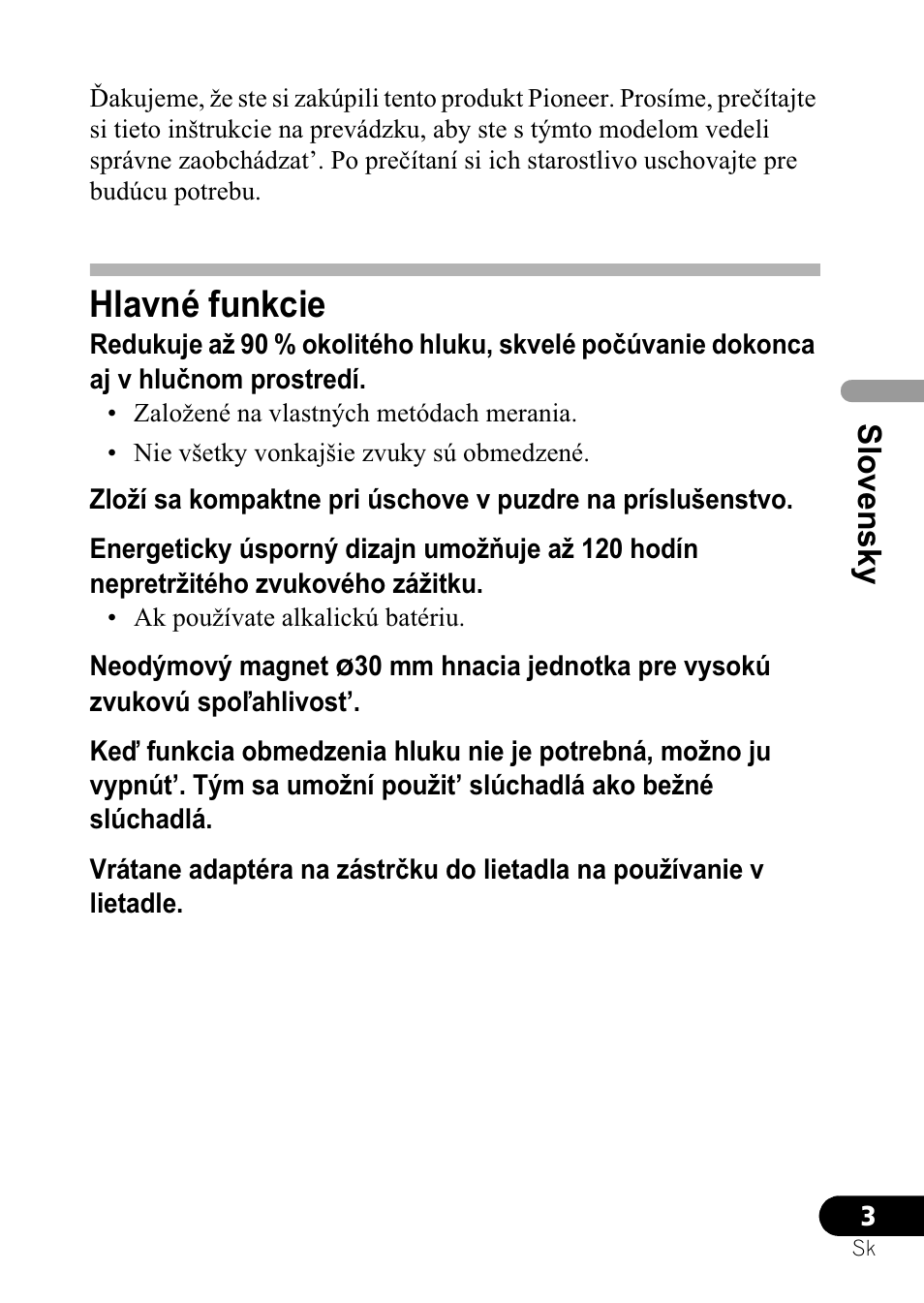 Hlavné funkcie, Slovensky | Pioneer SE-NC21M User Manual | Page 159 / 196