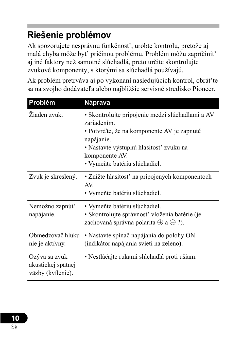 Riešenie problémov | Pioneer SE-NC21M User Manual | Page 166 / 196