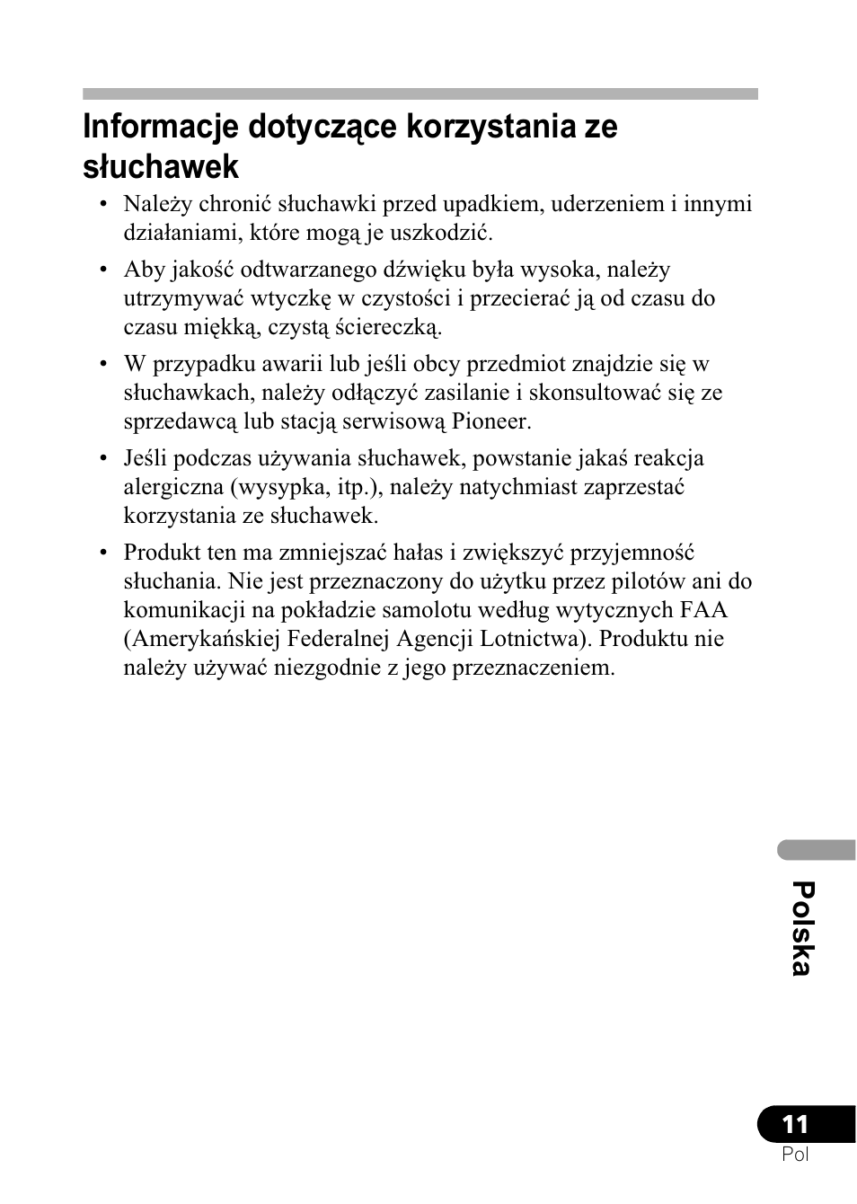 Informacje dotyczące korzystania ze sáuchawek, Po lska | Pioneer SE-NC21M User Manual | Page 193 / 196