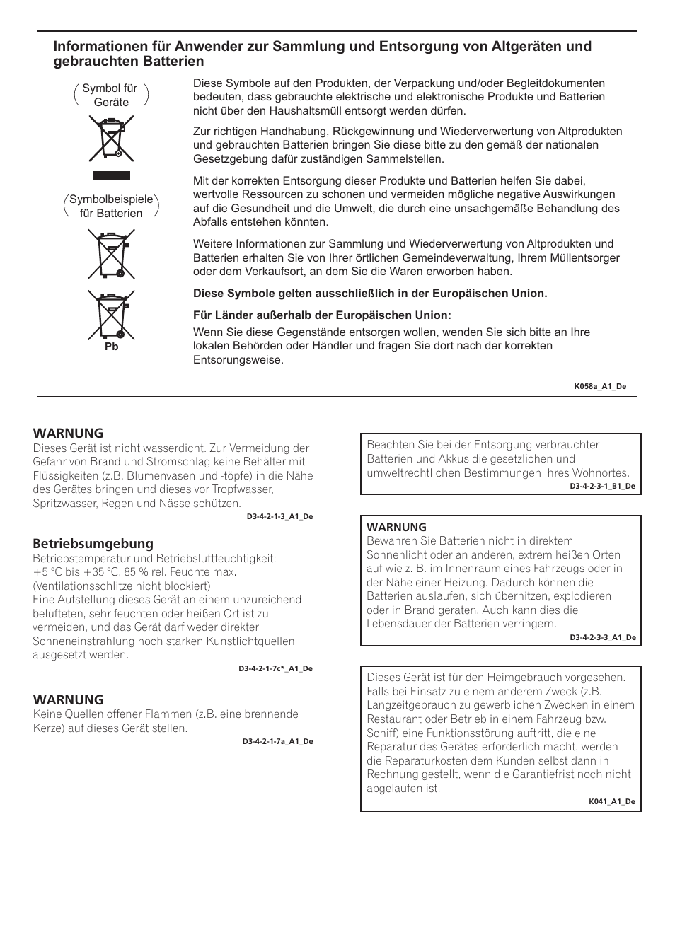 Warnung, Betriebsumgebung | Pioneer SE-NC21M User Manual | Page 26 / 196